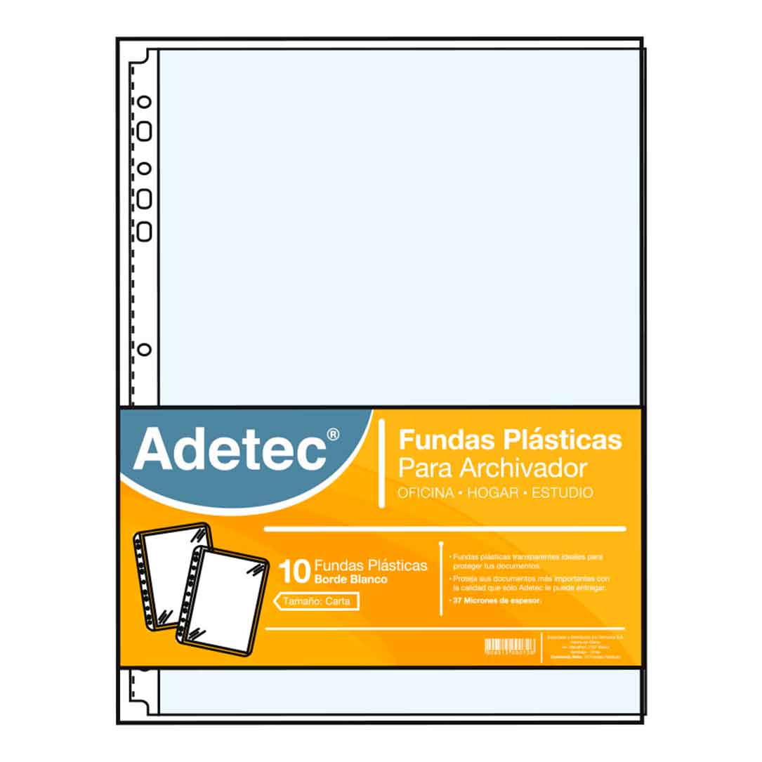 Funda Plástica Para Archivo Carta Borde Blanco 10 Und Adetec - 9001