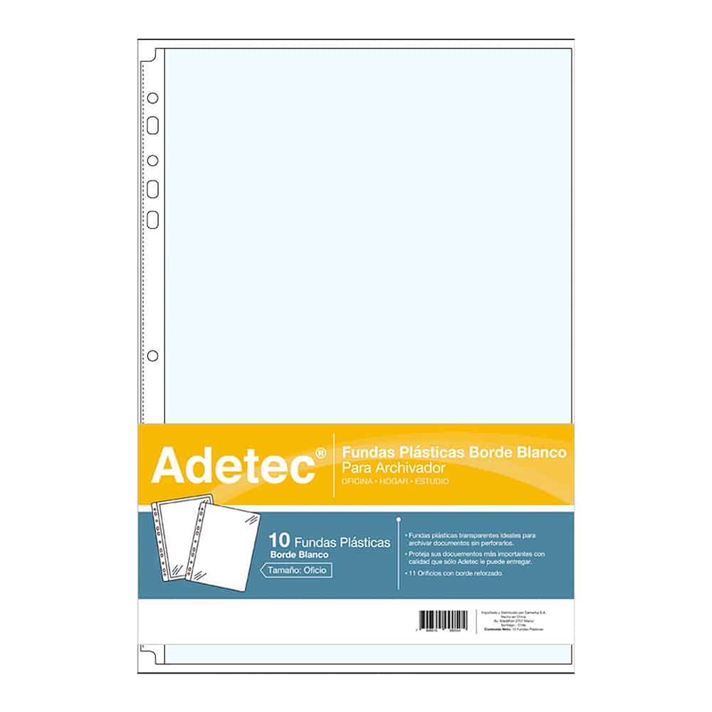 Funda Plástica Para Archivador Oficio Blanco 10 Und Adetec - 9050