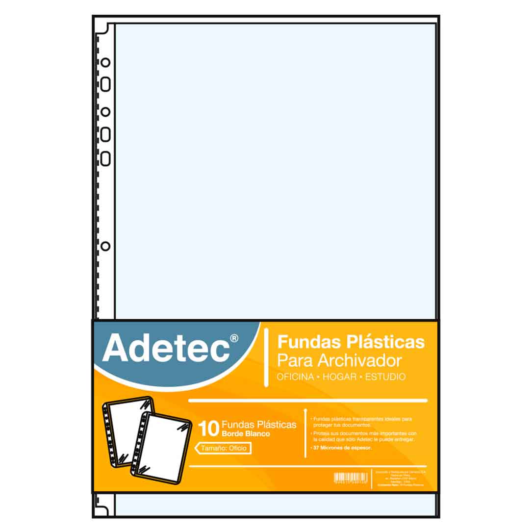 Funda Plástica Para Archivador Oficio Blanco 10 Und Adetec - 9050