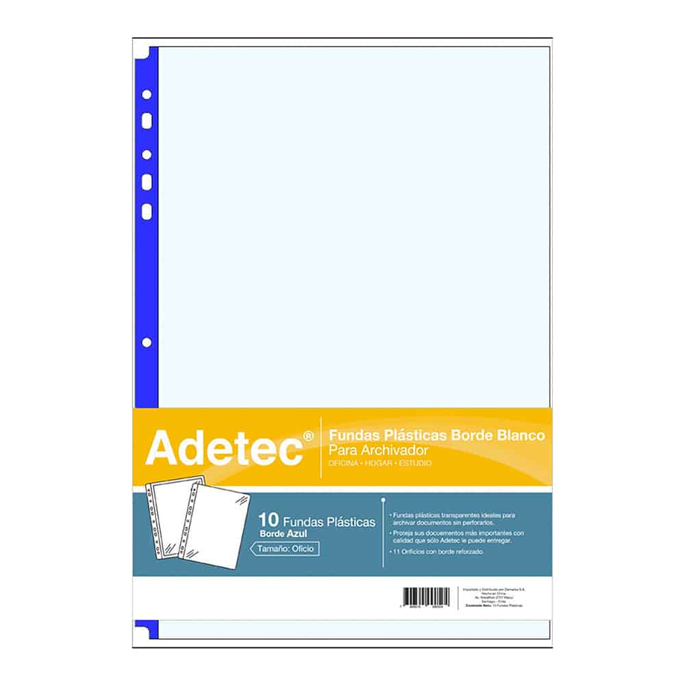Funda Plástica Para Archivador Oficio Borde Azul 10 Und Adetec - 9052