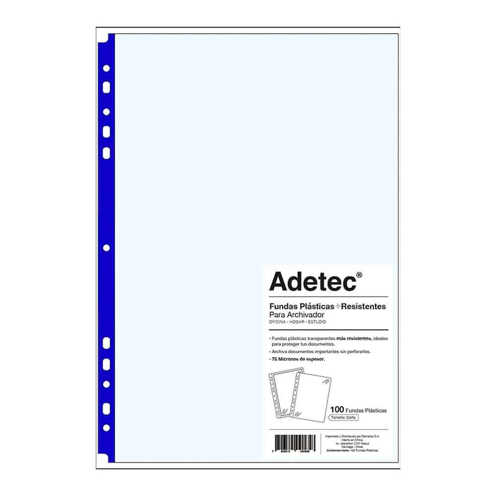 Funda Archivador Resistente Carta Borde Azul 100 Und Adetec - 9065