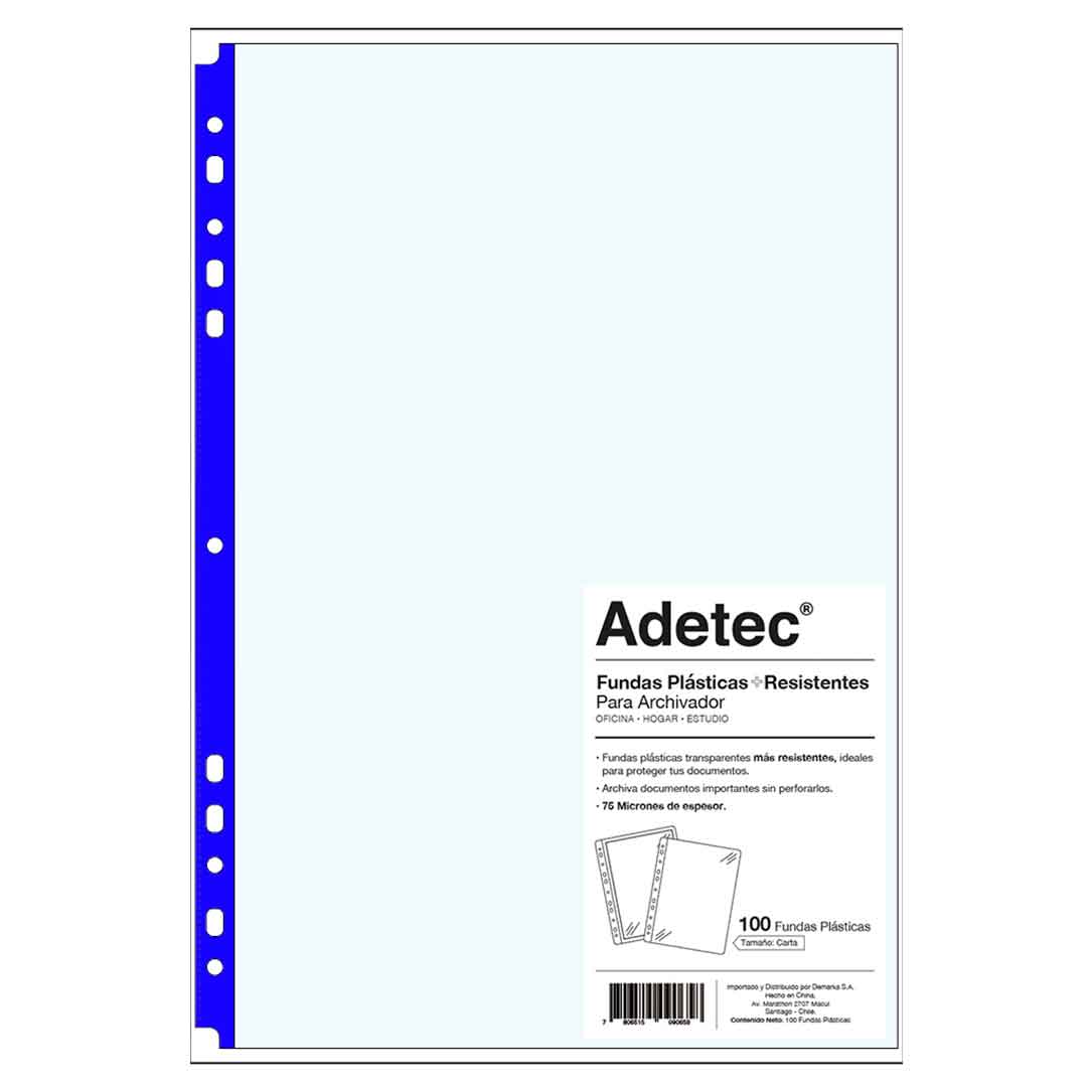 Funda Archivador Resistente Carta Borde Azul 100 Und Adetec - 9065