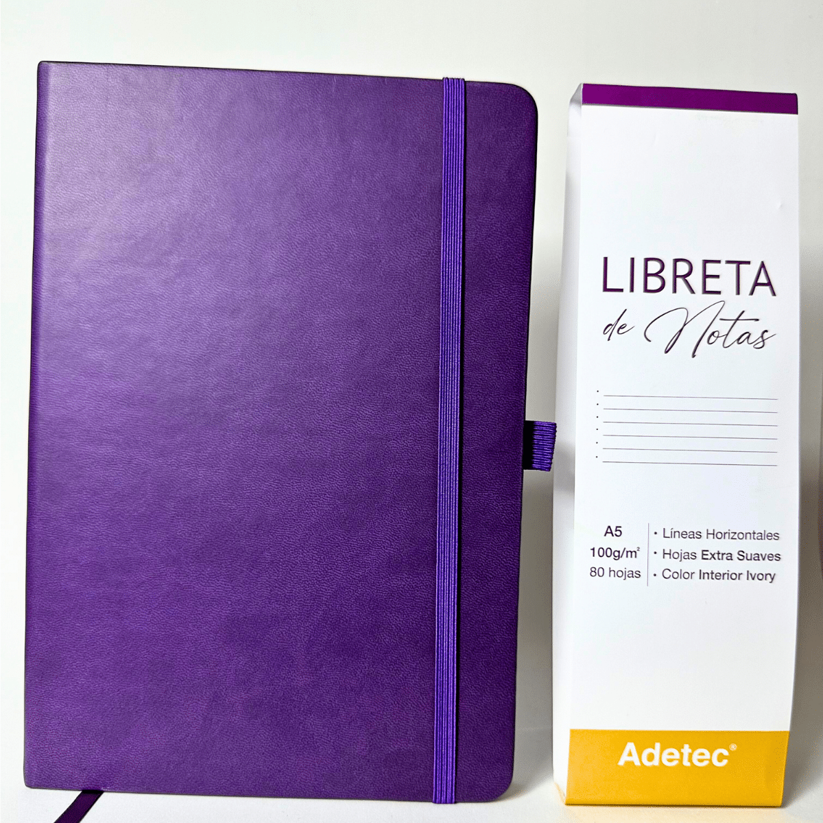 Libreta de Notas A5 Burdeo Cosida Con Elástico - Papel Ivory De 100gr x 80 Hojas Adetec