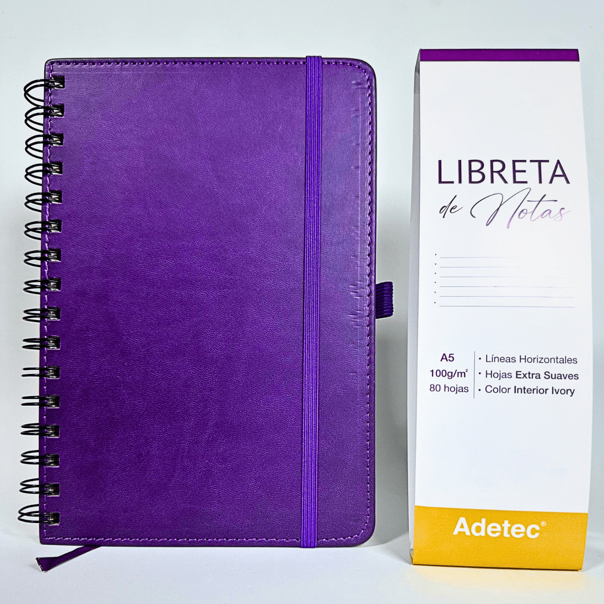 Libreta de Notas A5 Burdeo Anillada Con Elástico - Papel Ivory De 100gr x 80 Hojas Adetec