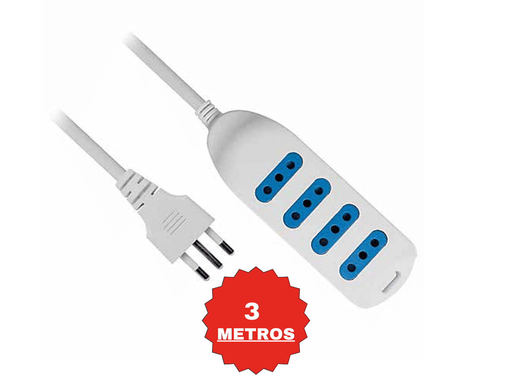 Alargador Eléctrico Zapatilla De 3 Metros Con 4 Conectores Blanco