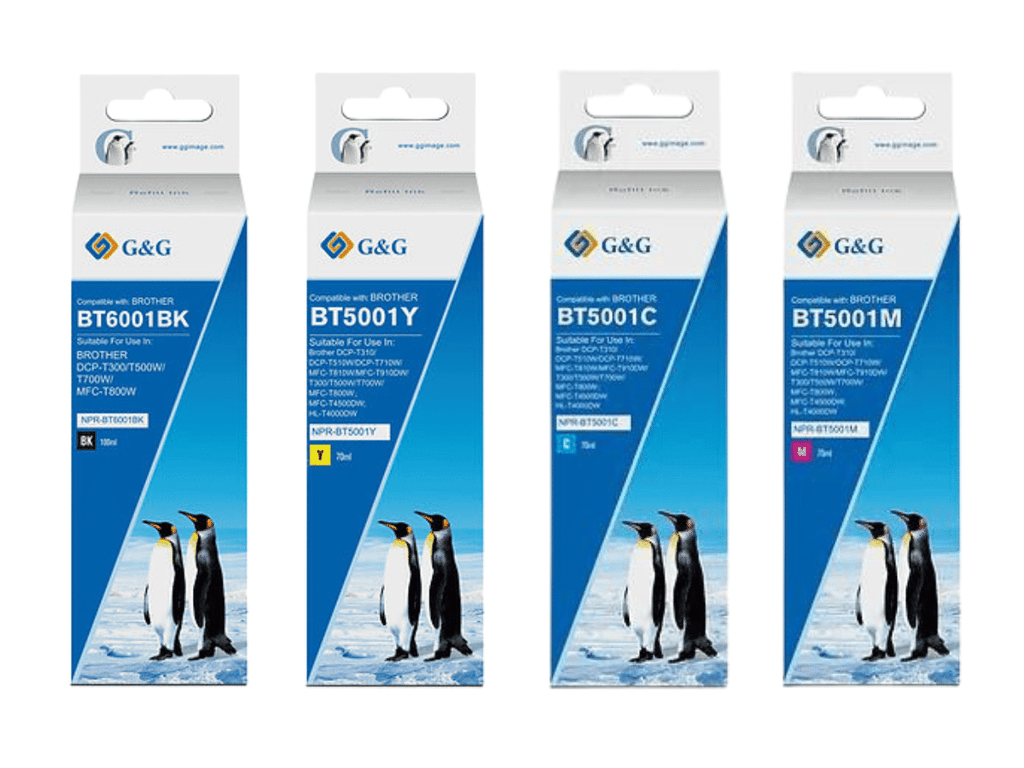 Pack 4 Tintas Para Brother BT6001BK 100 ml BT5001 Colores 70ml