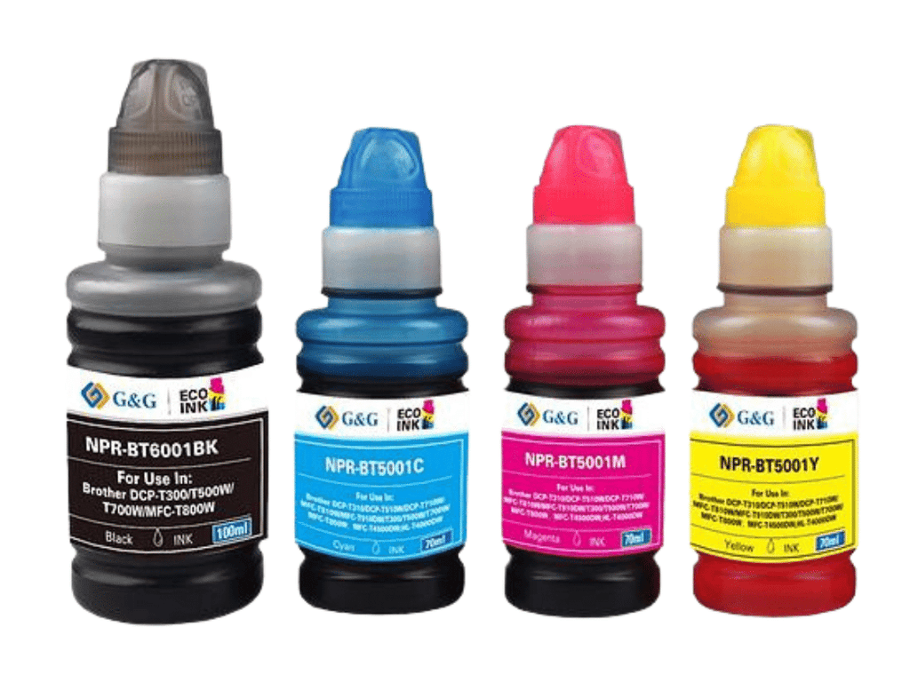 Pack 4 Tintas Para Brother BT6001BK 100 ml BT5001 Colores 70ml