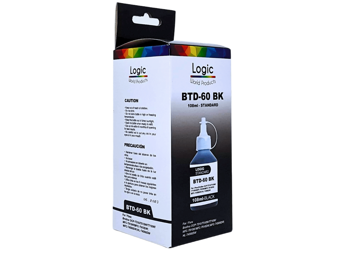 Tinta Para Brother BTD60BK 108ml Color Negro Dye Rendimiento 6000 páginas Logic