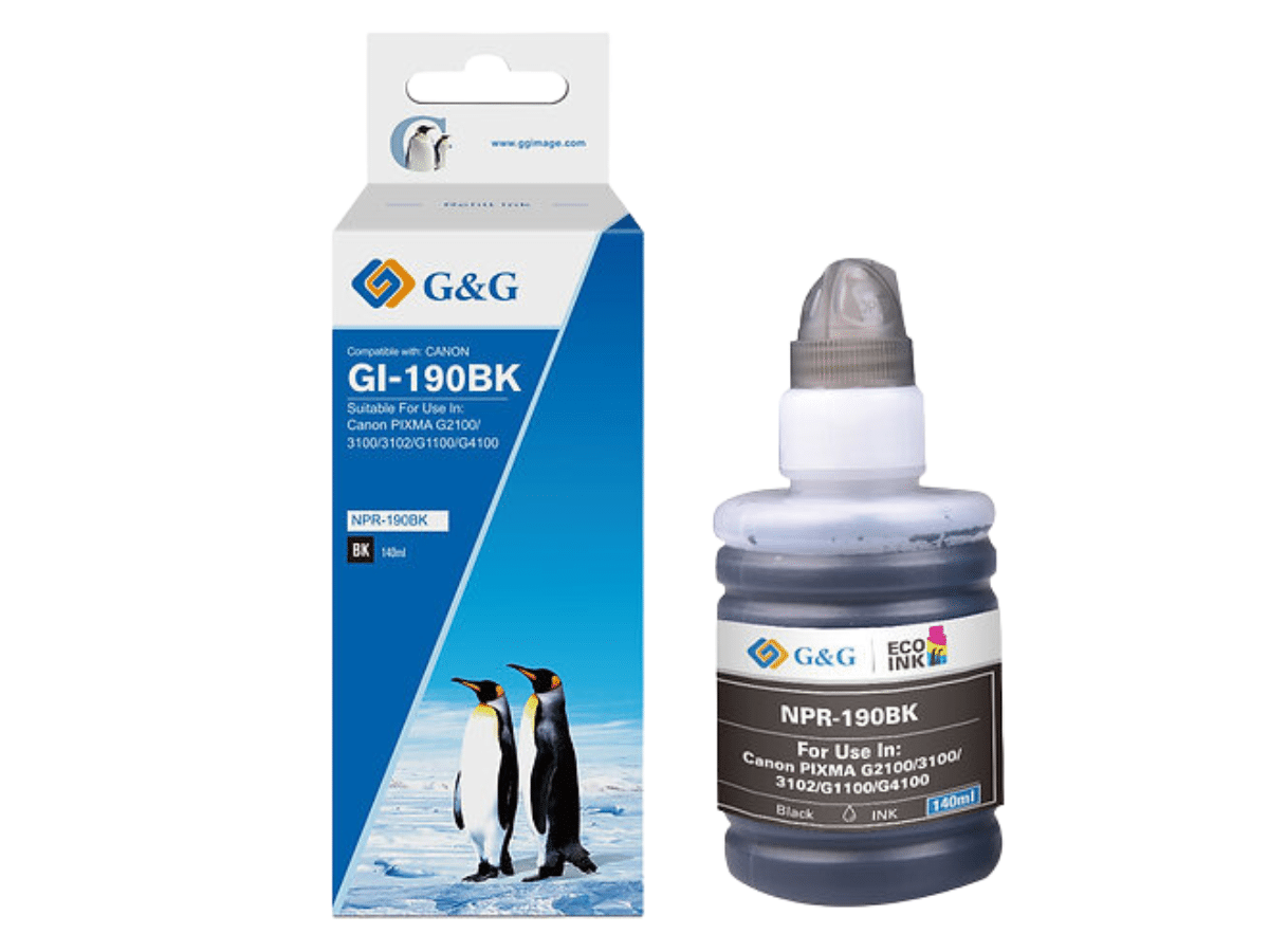 Tinta Refill Ink Para Canon GI-190 Color Negro De 140 ml G&amp;G 790/890/990
