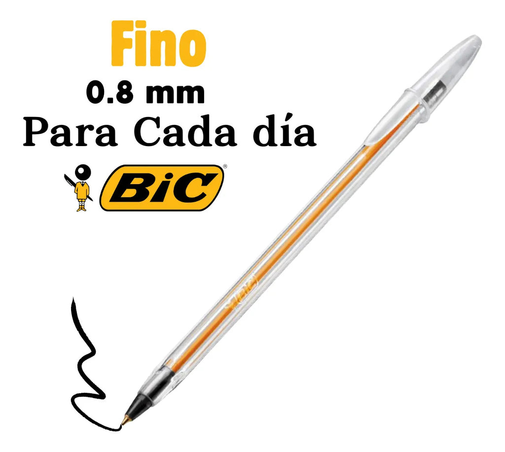 Lápiz Pasta Bic 0.8 Mm Punta Fina Cristal Precisión 50 Und