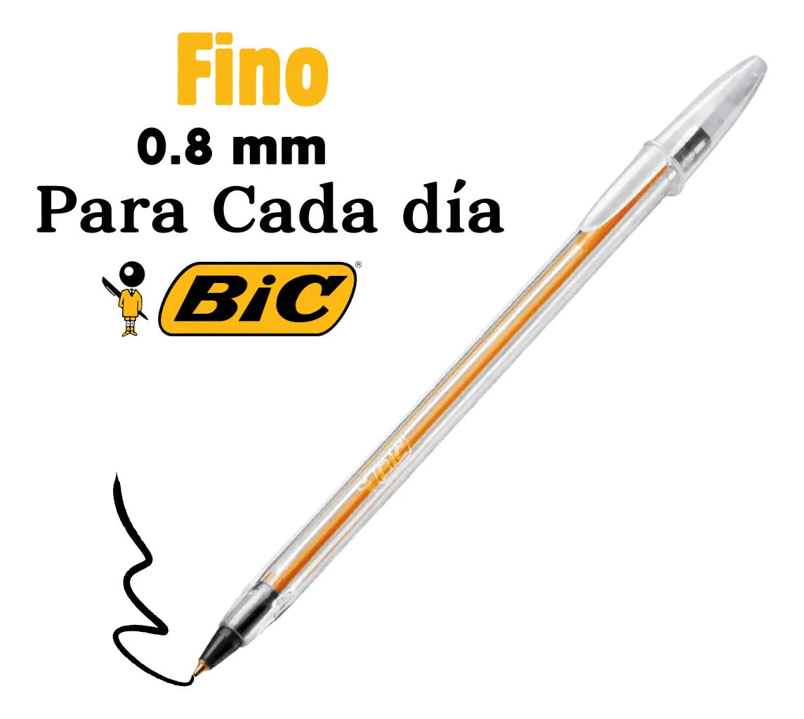 Lápiz Pasta Bic 0.8 Mm Punta Fina Cristal Precisión 50 Und