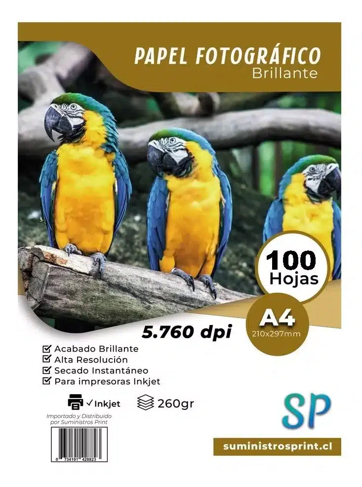Papel Fotográfico Glossy 260grs A4 X 100 Hojas Alto Brillo SP