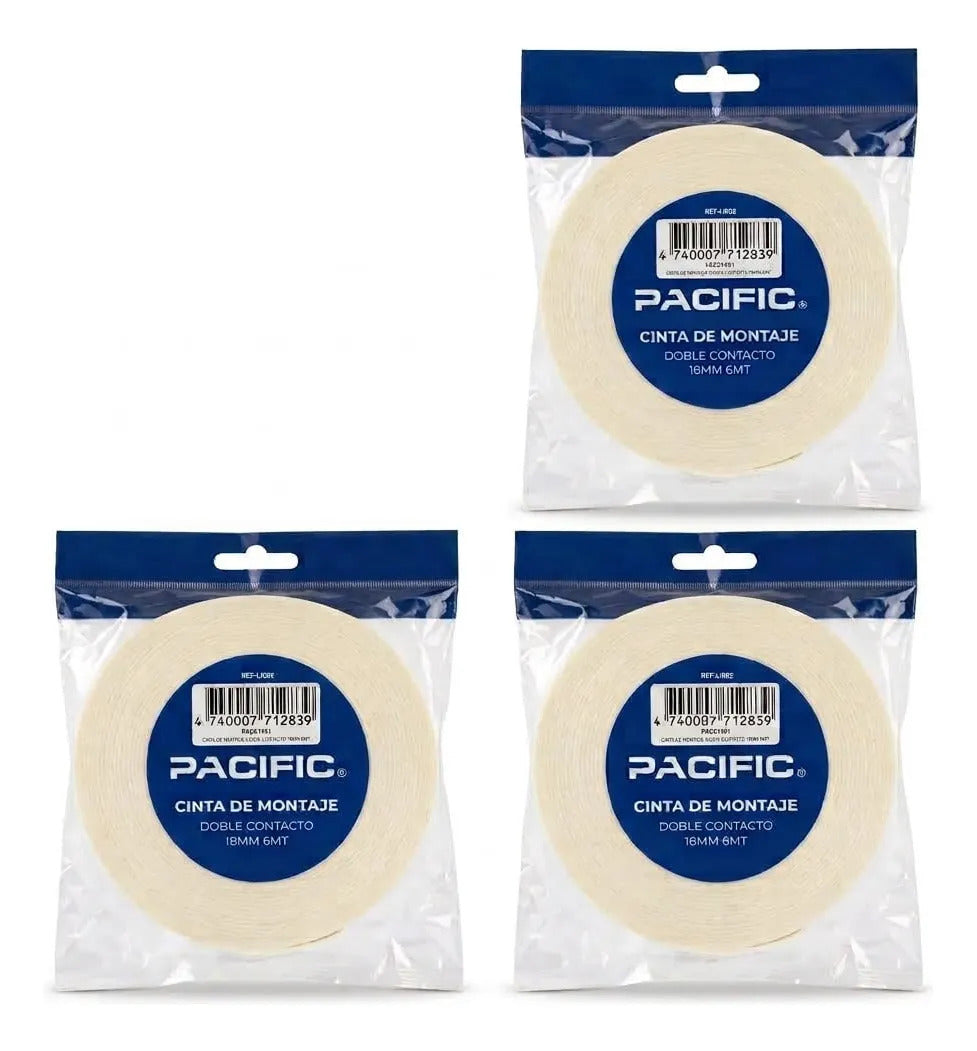 Cinta de Montaje Doble Faz Pacific 18mm x 6m