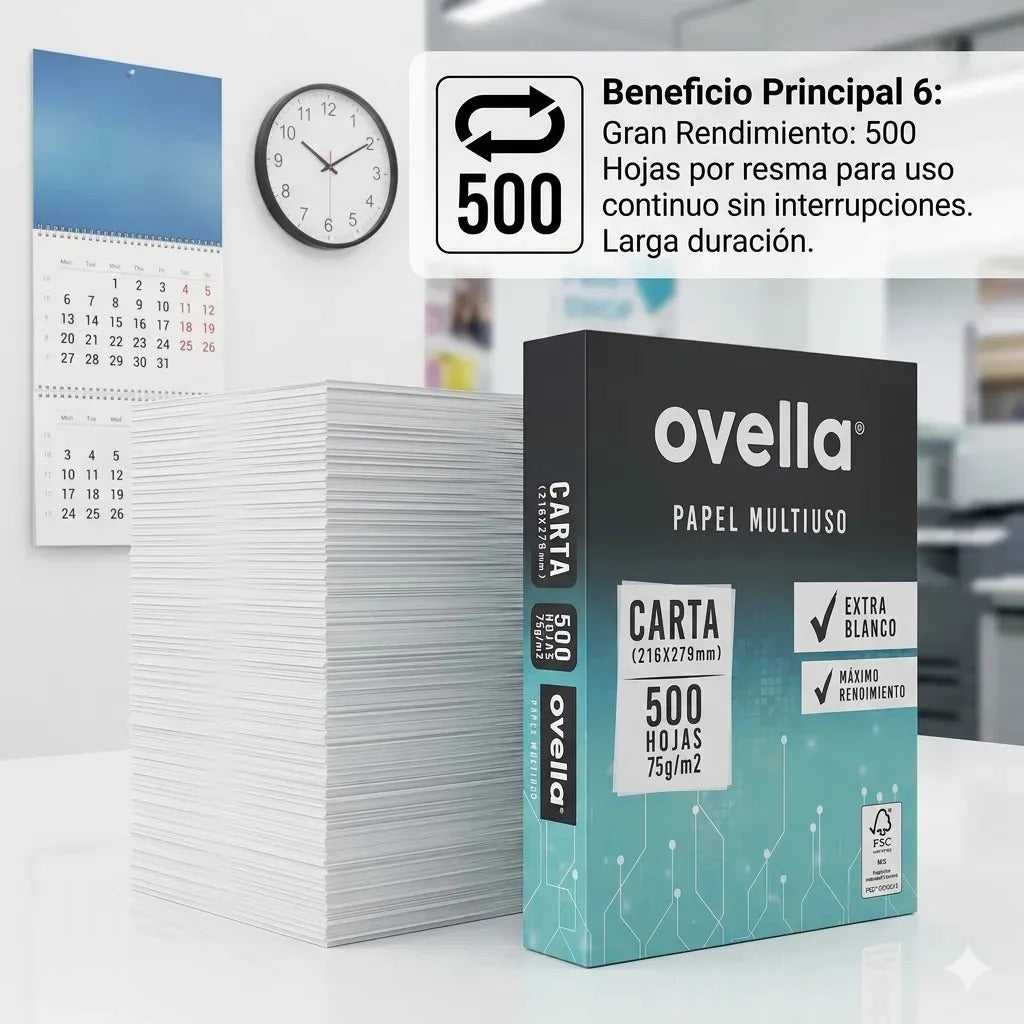 Pack 5 Resmas Papel Carta Ovella 75g Alta Blancura