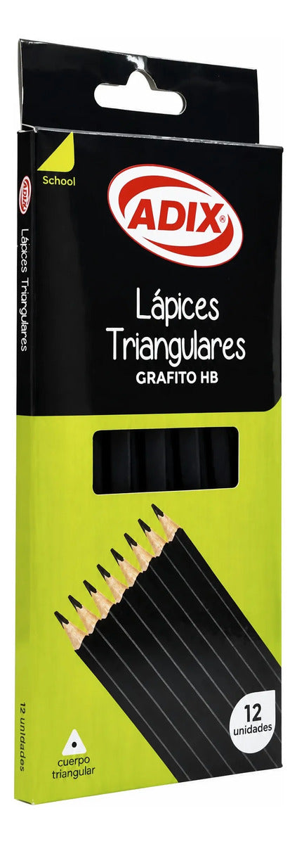 Lápiz Grafito Triangular Adix HB sin Goma 12 Unidades