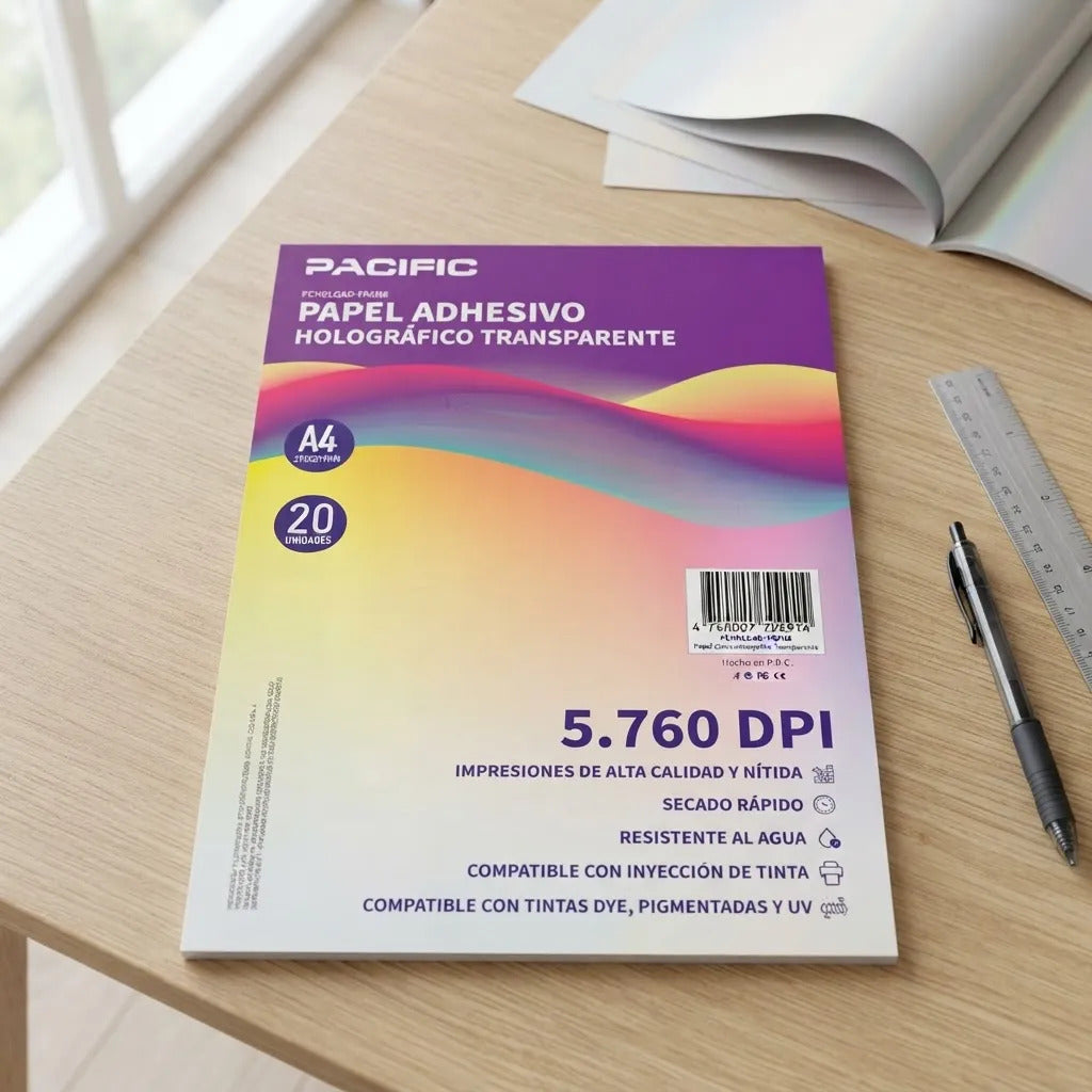 Papel Adhesivo Holográfico Transparente A4