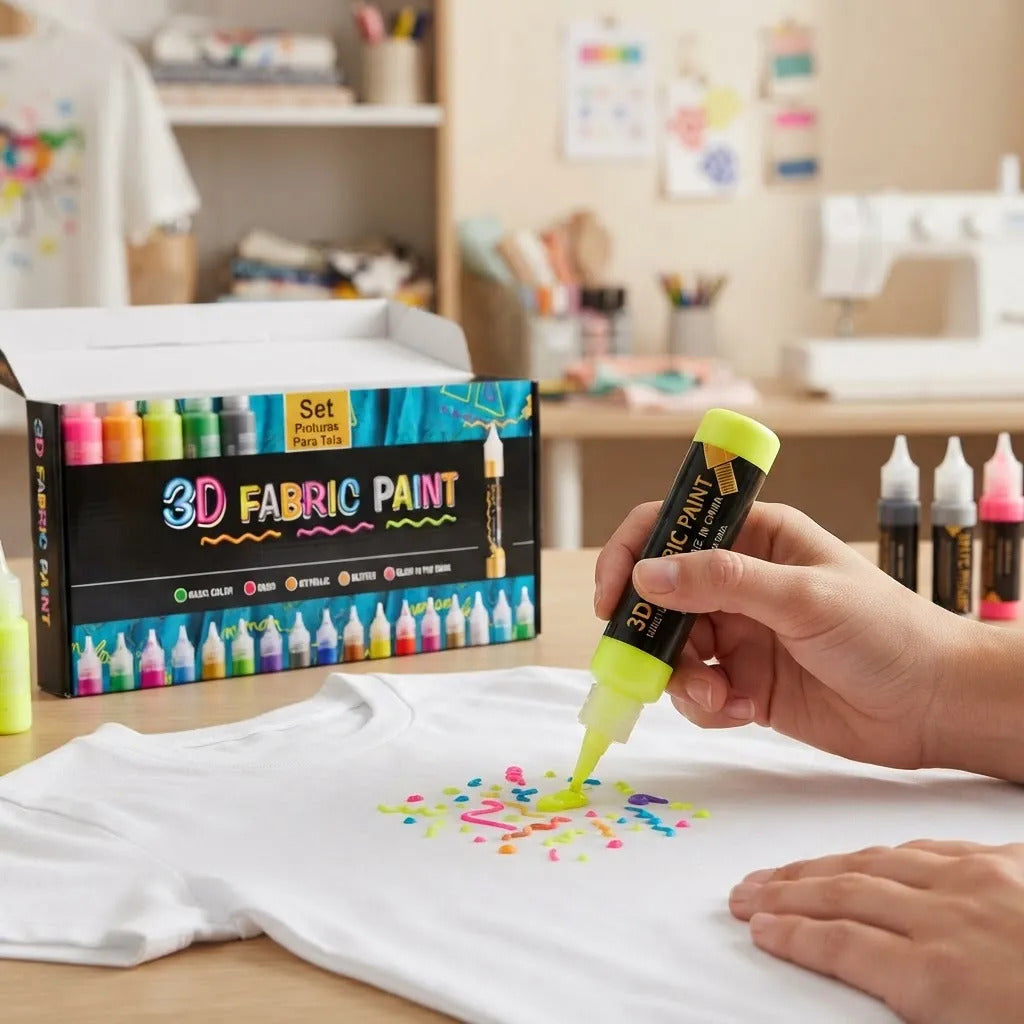 Set 24 Pinturas para Tela 3D Giorgione Glitter Neón