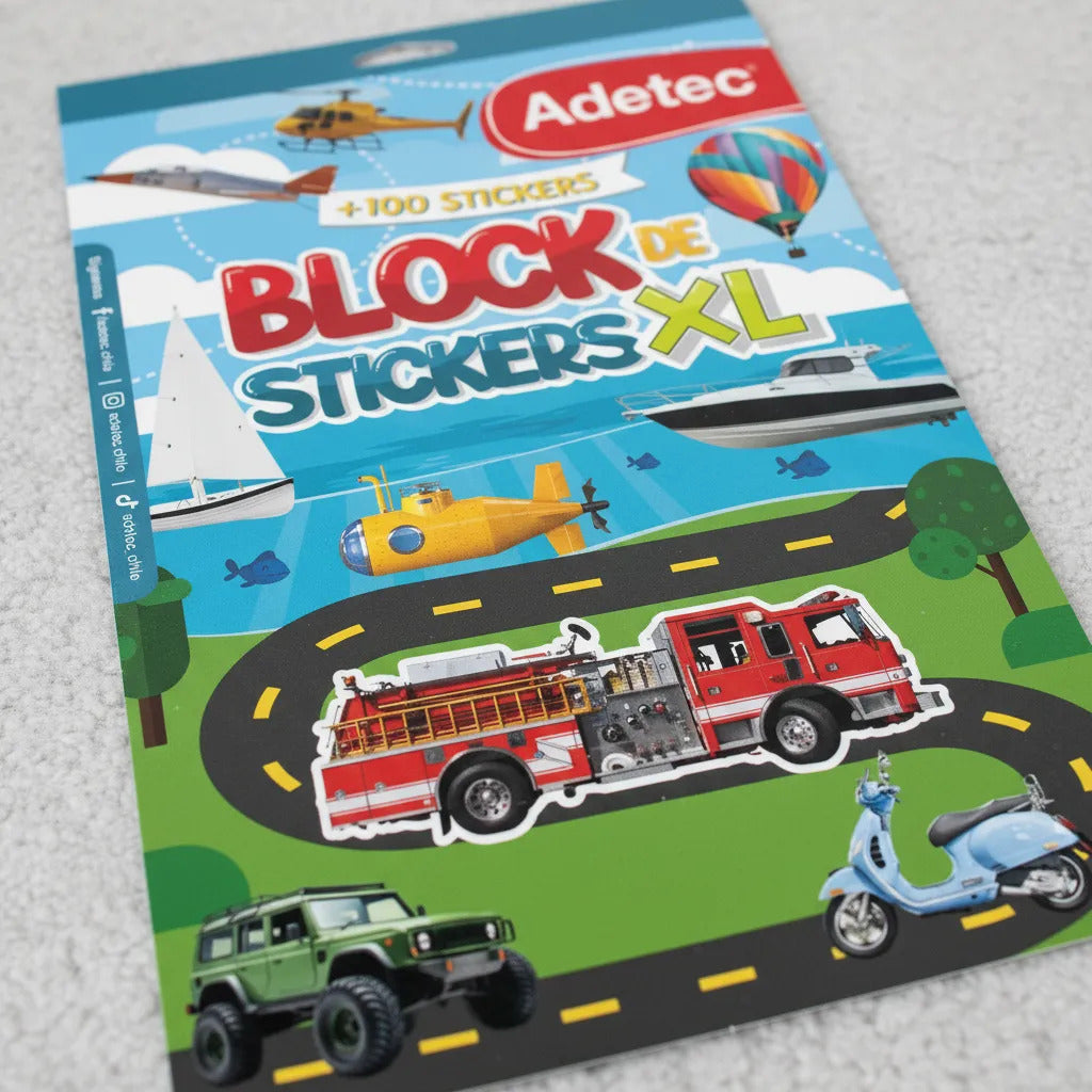 Block de Stickers XL Adetec Vehículos +100 Unidades