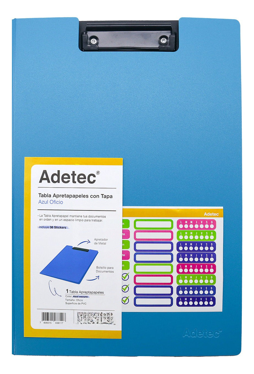 Tabla Apretapapel Oficio Pvc Con Tapa Adetec 1 Unidad