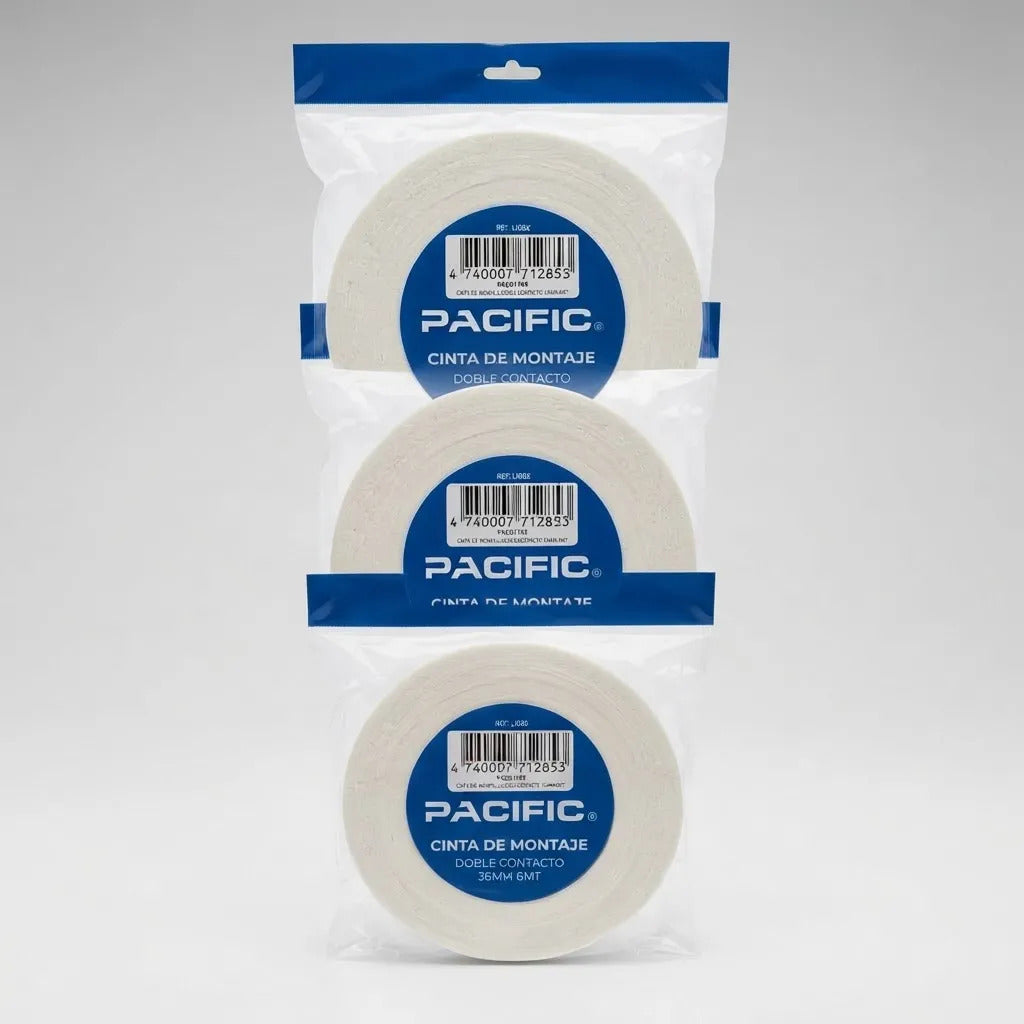 Pack 3 Cintas Montaje Doble Faz Pacific 36mm x 6m