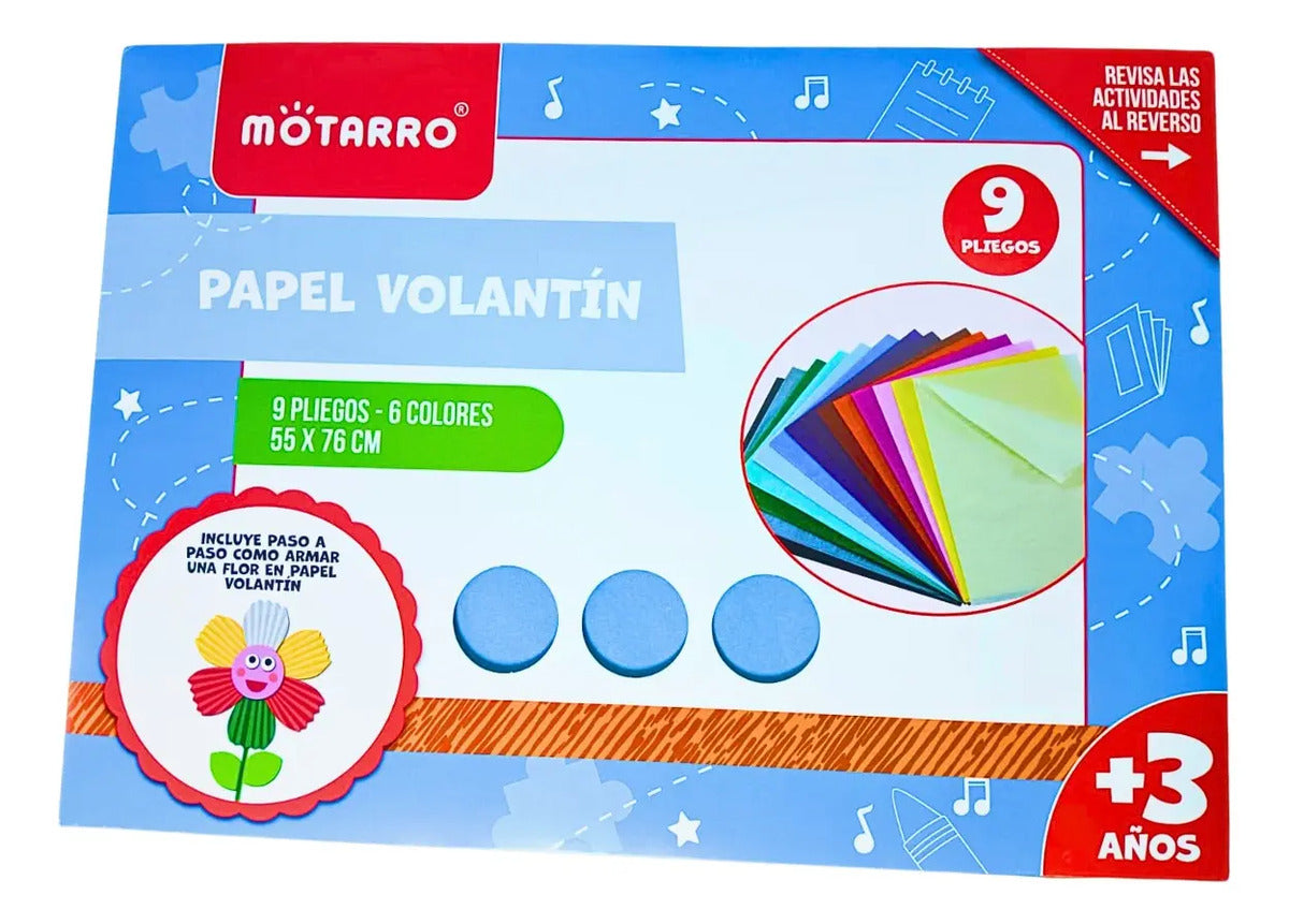 Papel Volantín De Colores 55x76cm 9 Pliegos