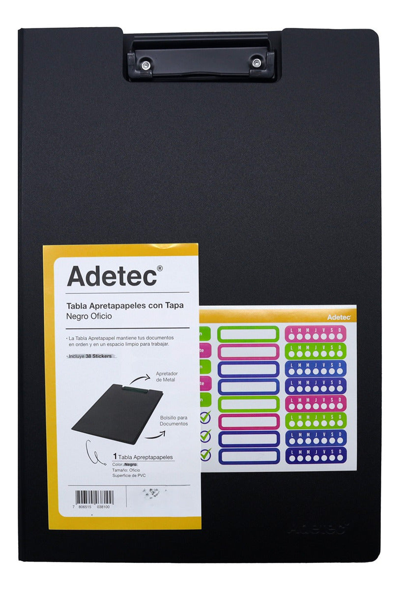Tabla Apretapapel Oficio Pvc Con Tapa Adetec 1 Unidad
