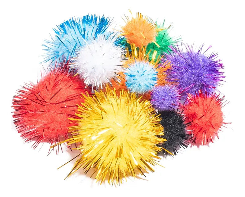 Pompón Glitter Surtido Adix Pack 78u Mix Medidas