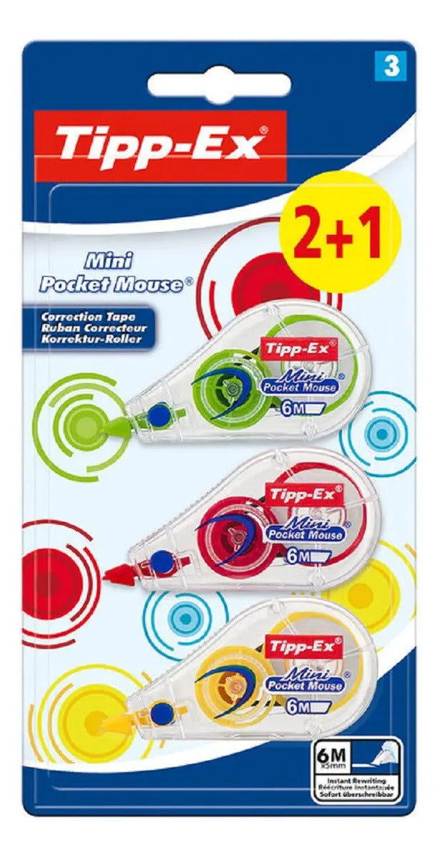 Cinta Correctora Tipp-Ex Pocket Mouse Pack 3 Unidades