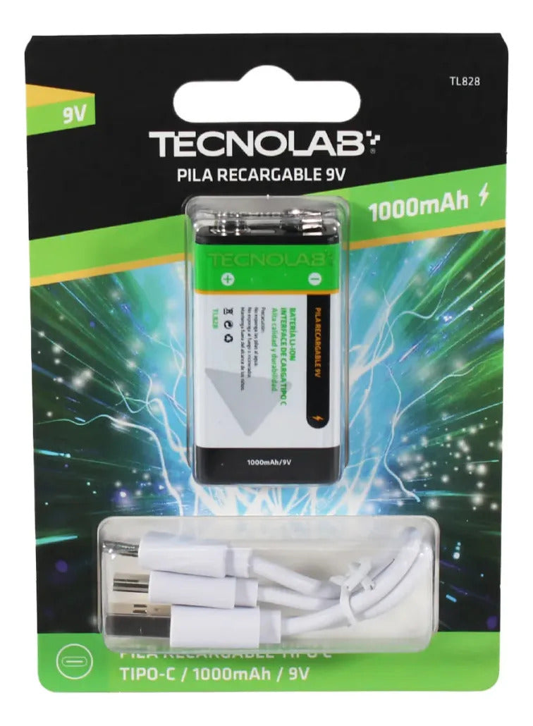 Pila Tecnolab  Recargable 9v Con Cable De Carga Usb 1ud