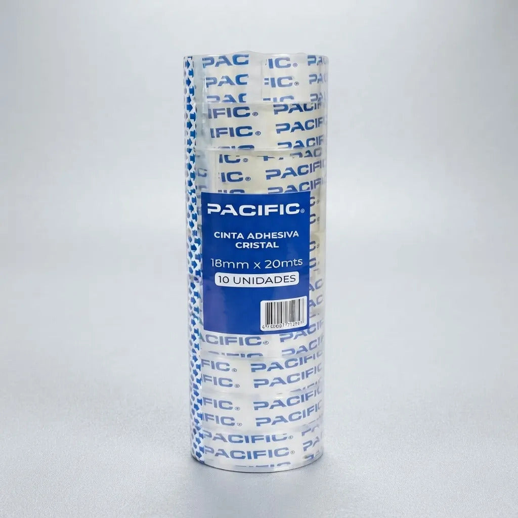 Cinta Adhesiva Cristal Pacific 18mm x20m Pack x10
