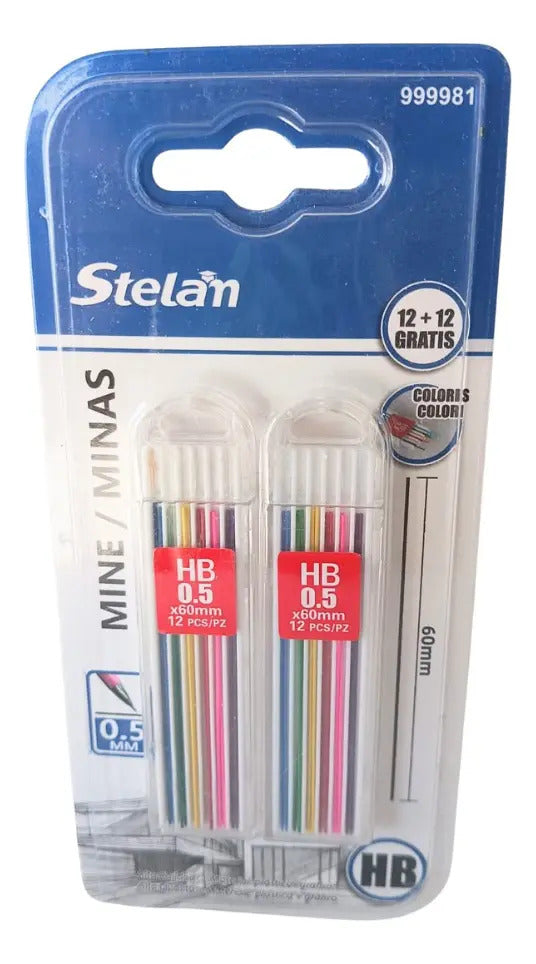 Minas HB de Colores 0.5mm Caja 24 Tubos