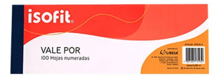 Talonario Vale Por Isofit 100 Hojas Numeradas