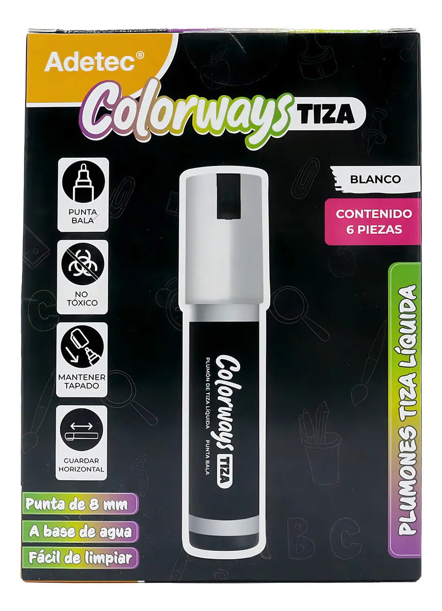 Plumón Tiza Jumbo Colorways Adetec Blanco 8 mm