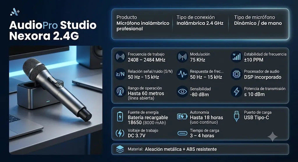 Micrófono Inalámbrico Audiopro Nexora 18h