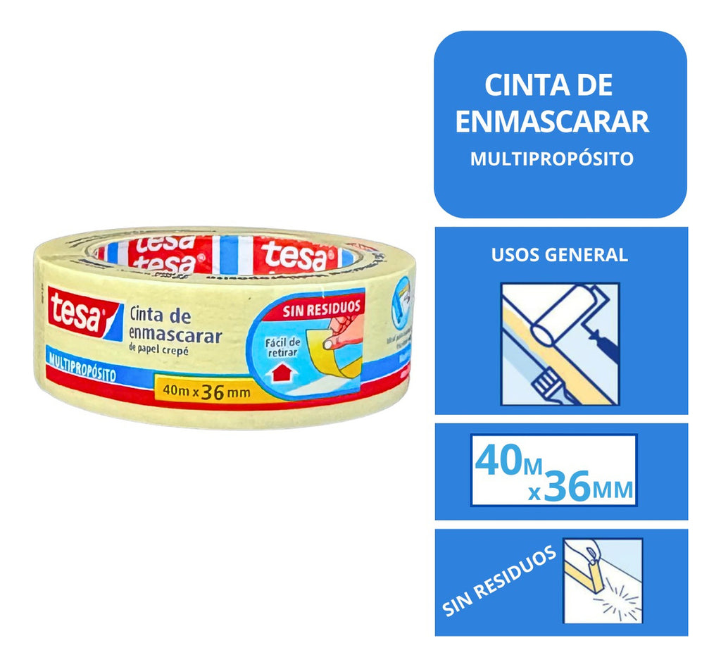 Masking Tape Tesa 36 Mm X 40 M Color Blanco Cinta Enmascarar