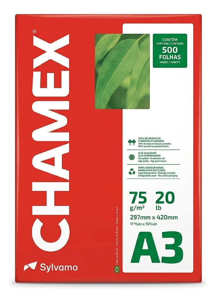 Resma A3 Chamex 75g/m2 500 Hojas Certificado