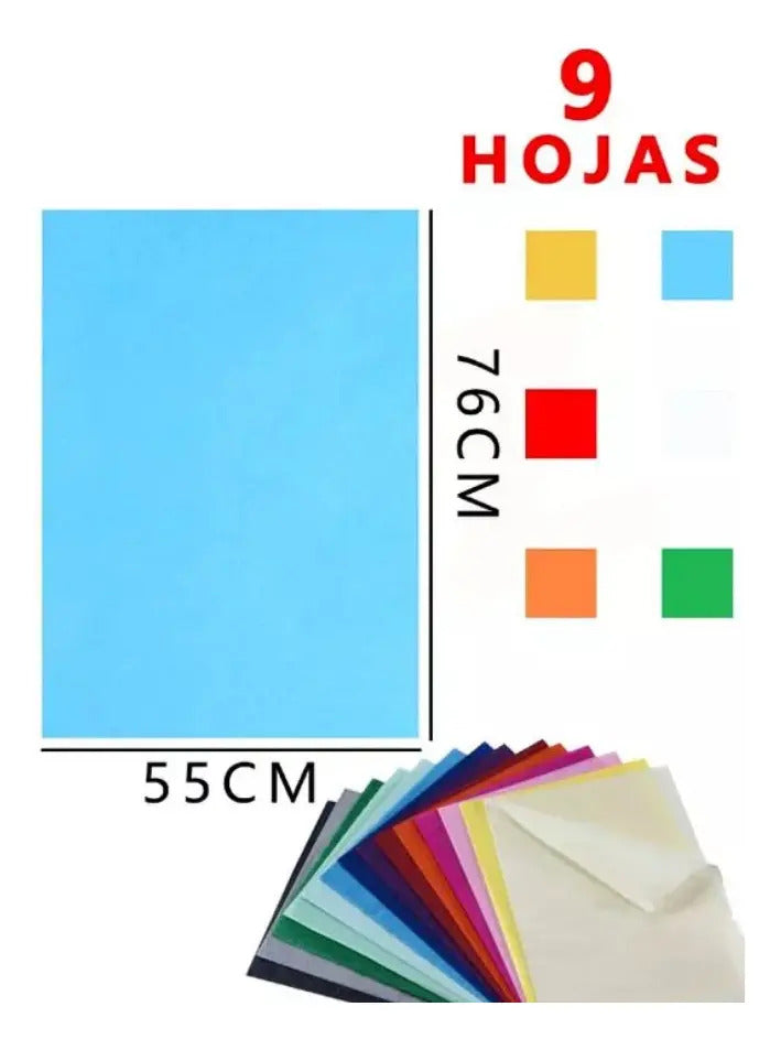 Papel Volantín De Colores 55x76cm 9 Pliegos
