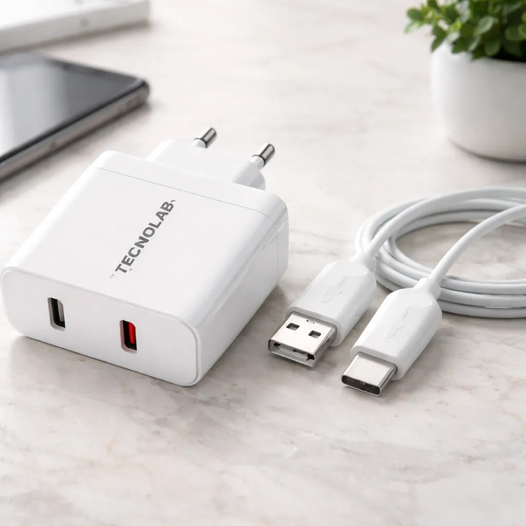 Cargador Rápido Tecnolab 30W QC 3.0 con Cable USB-C