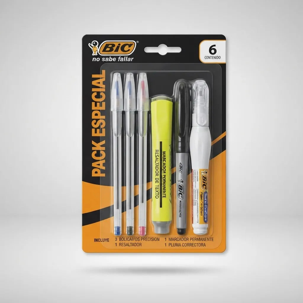 Set Pack Especial Bic 6 Piezas Lápices Destacador Corrector