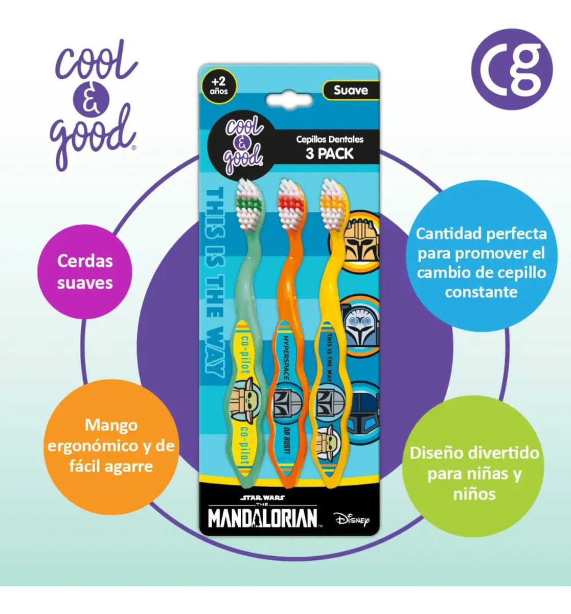Cepillo Dental Infantil Mandalorian Cool & Good x3