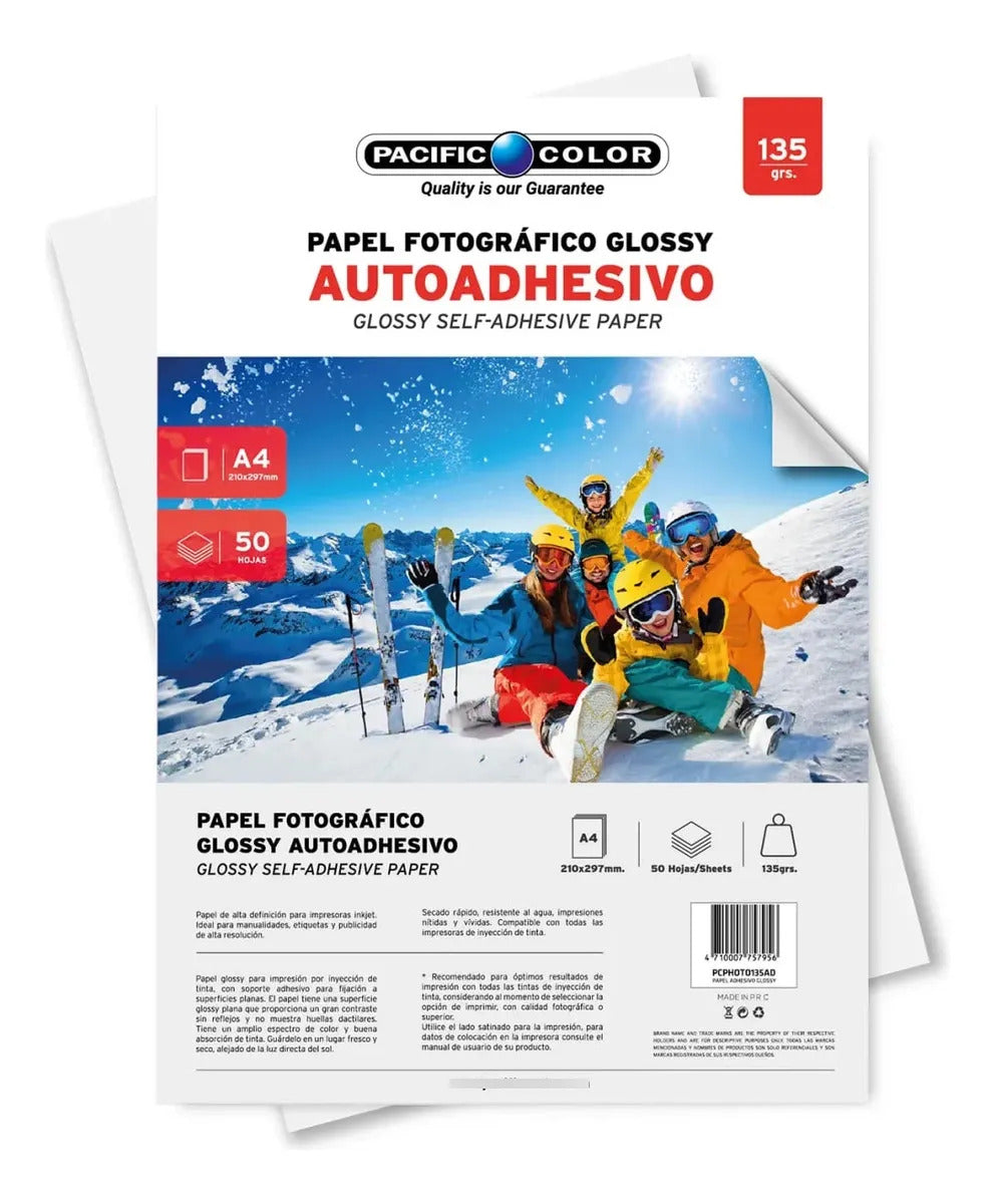 Papel Adhesivo Fotográfico A4 135g Brillante 50h