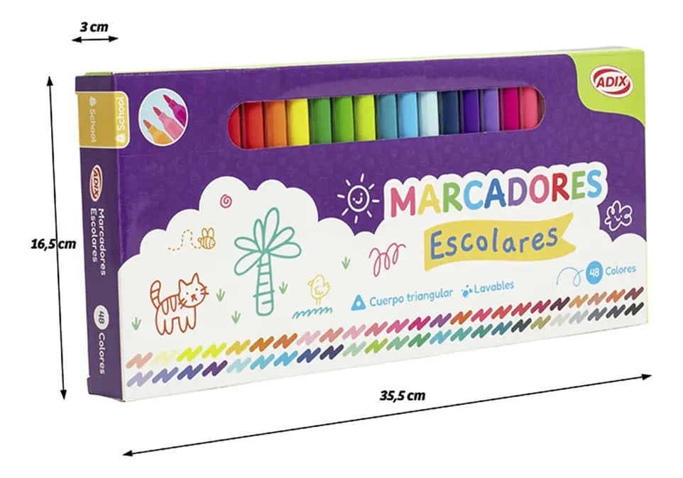 Set 48 Marcadores Adix Lavables +3 Años