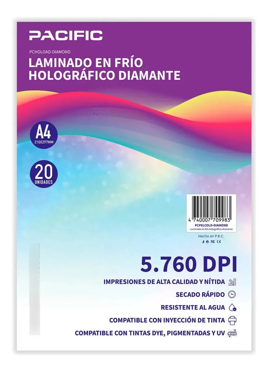 Laminado en Frío Diamante A4 Holográfico 20 Hojas