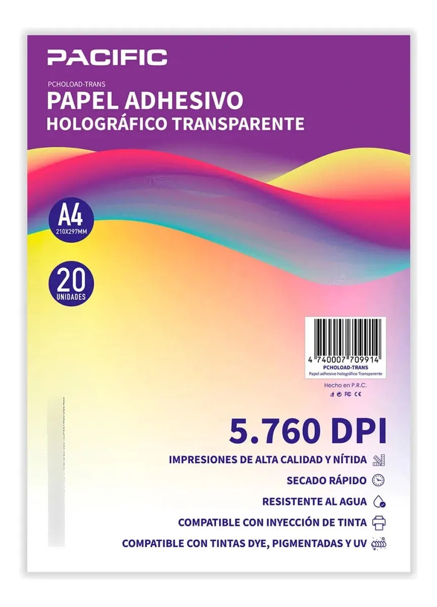 Papel Adhesivo Holográfico A4 Pacific 20 Hojas
