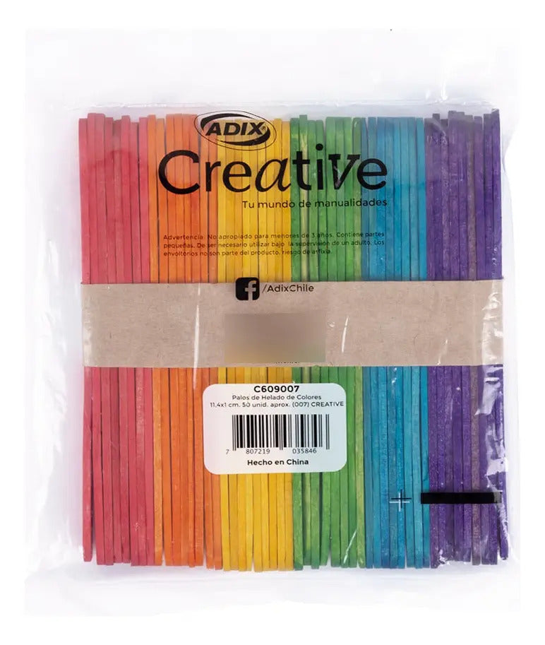 Palos de Helado de Colores Adix, Pack 50ud