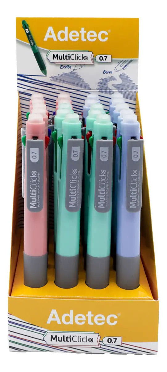 Bolígrafo Adetec Multiclick 4 Colores Tinta Borrable Azul Acero 0.7mm