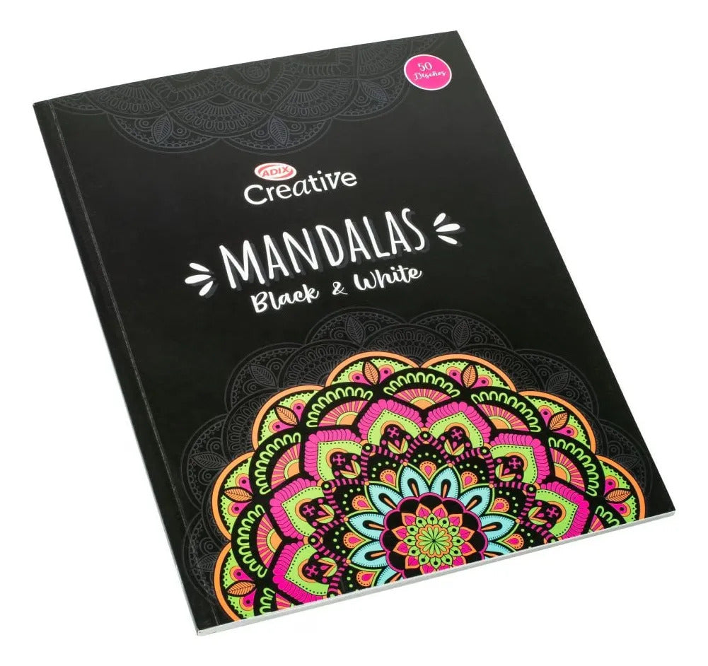 Libro para Colorear Mandalas Black and White Adix 50 Páginas