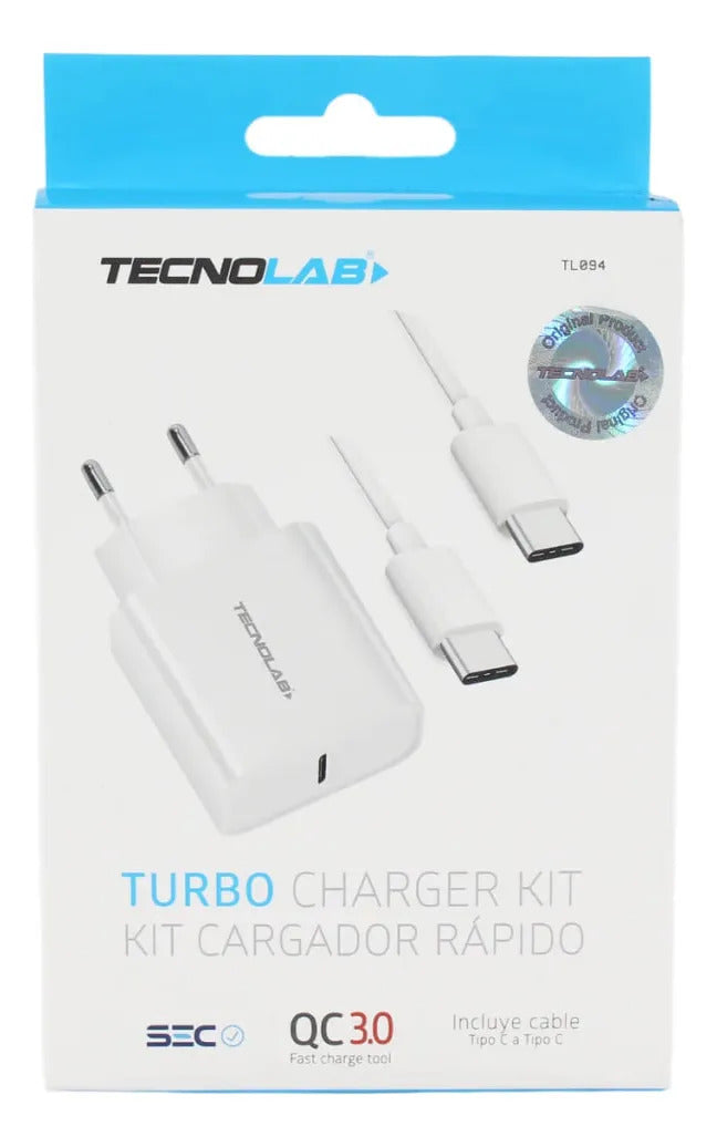 Cargador Rápido 18W Tecnolab con Cable USB-C a USB-C