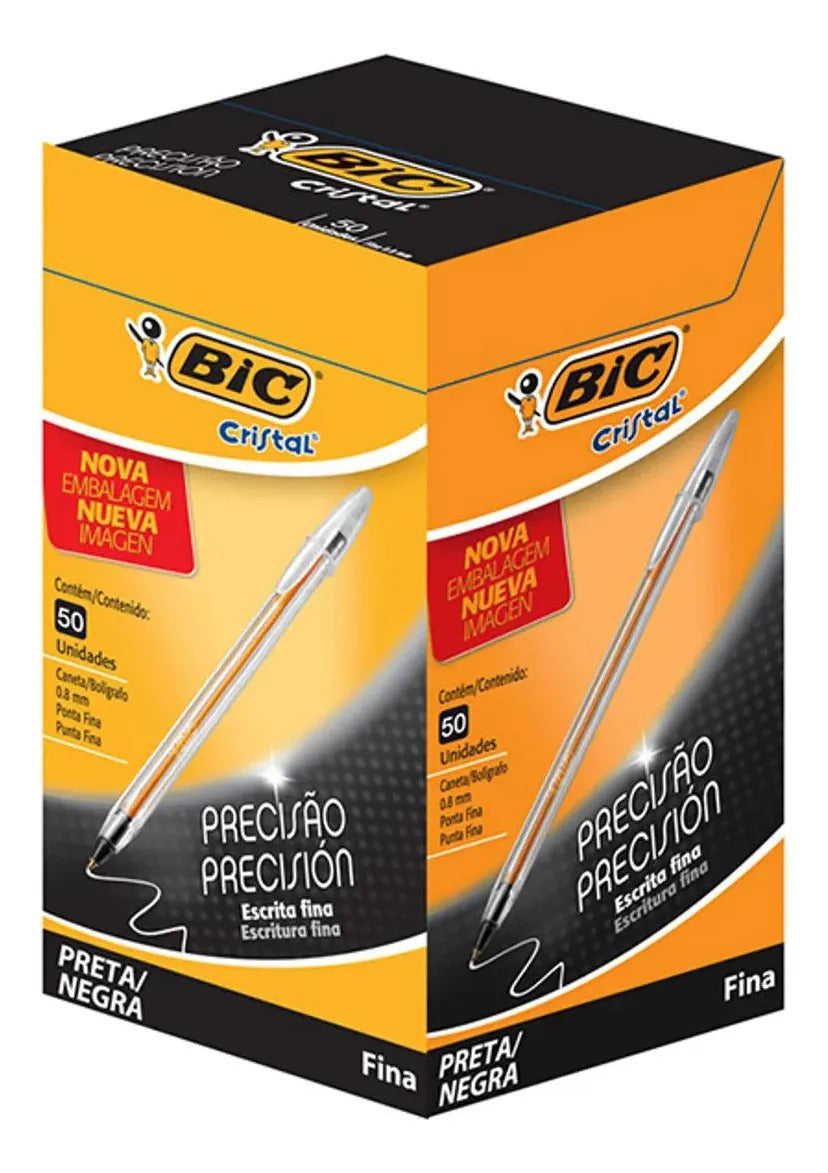 Lápiz Pasta Bic 0.8 Mm Punta Fina Cristal Precisión 50 Und