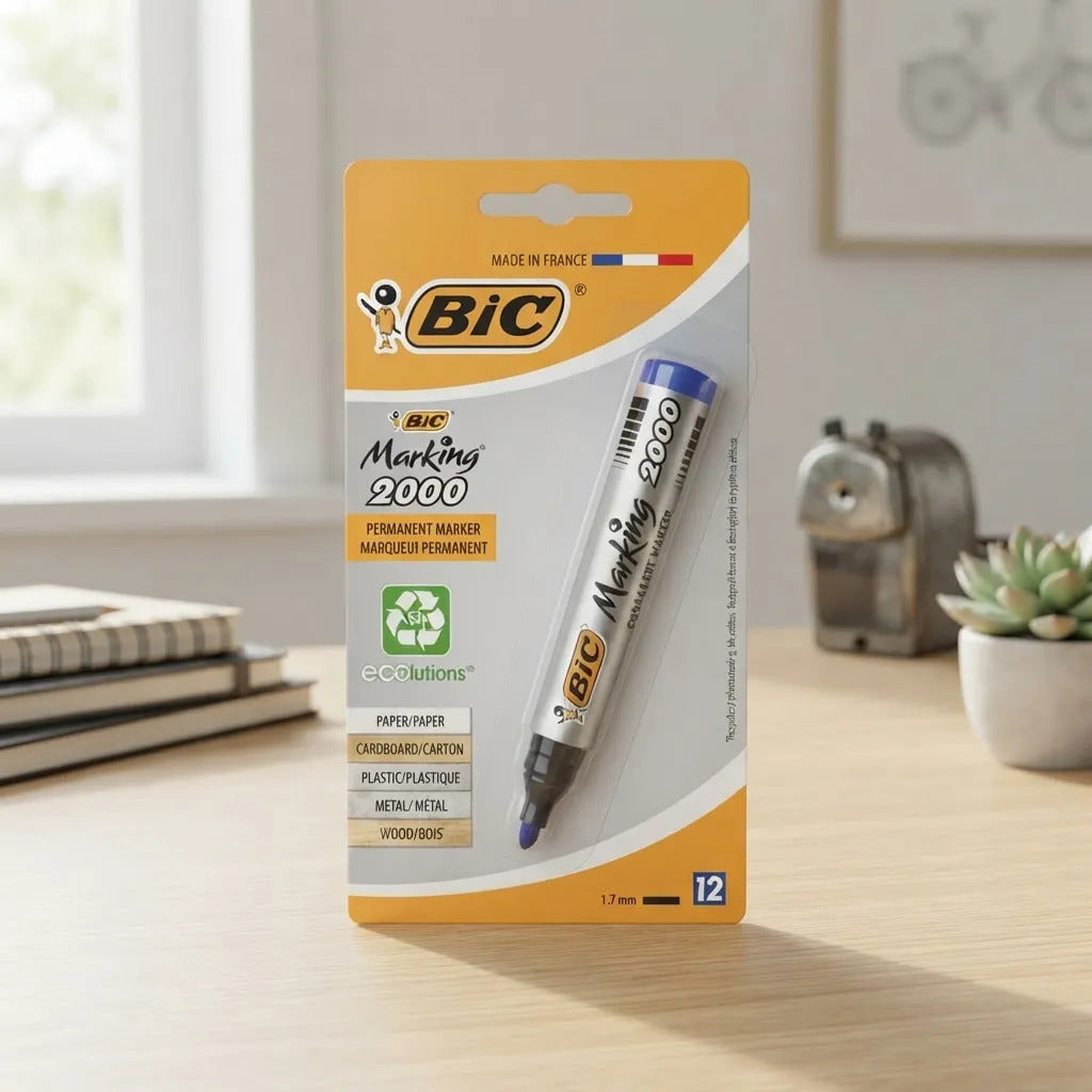 Marcador Permanente Bic Marking 2000 Azul - Caja 12 Unidades